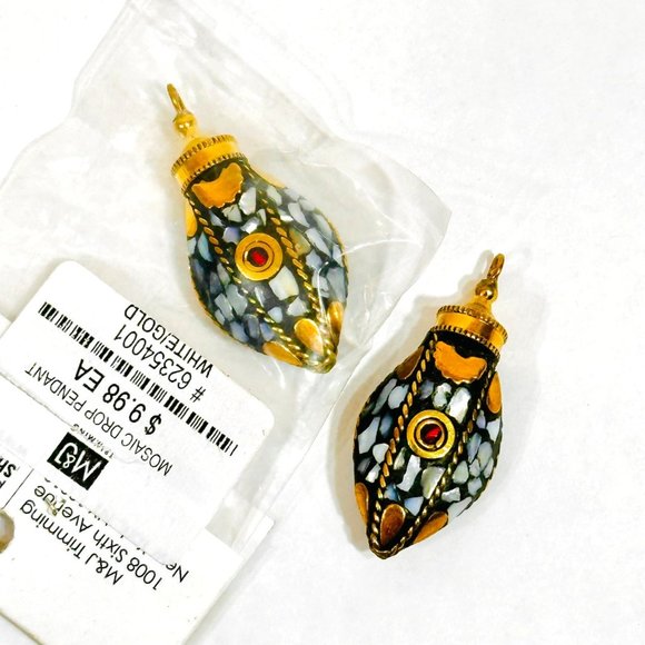 Two Rare M&J Trimming Mosaic Drop Pendants Jewelry Making Component - Picture 1 of 9